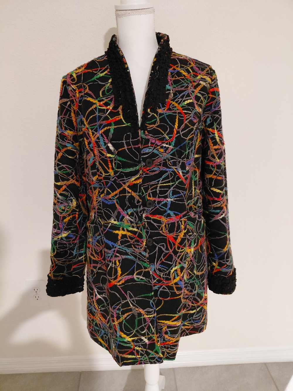 Ethyl Multicolor Embroidered Blazer Jacket Size M Statement Coat Artsy Chic - Picture 2 of 9